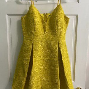 Lulus Bright Yellow Jacquard Pleated Skater Dress XL